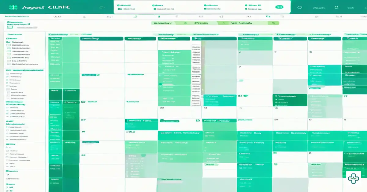 ChamberBD appointment calendar view showing color-coded slots across multiple chambers with patient counts and availability status