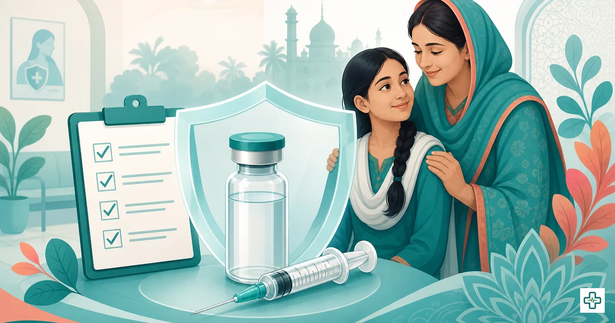 Illustration of HPV vaccine and cervical cancer screening awareness for women