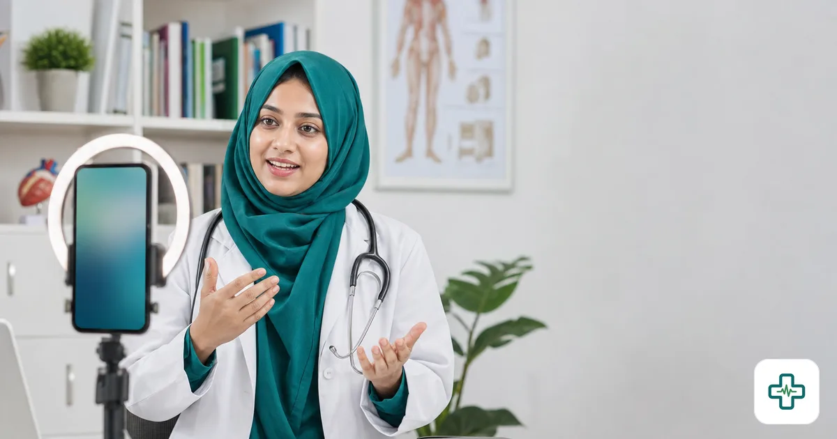 Bangladeshi doctor recording a health tip video on a phone to build a trusted online reputation