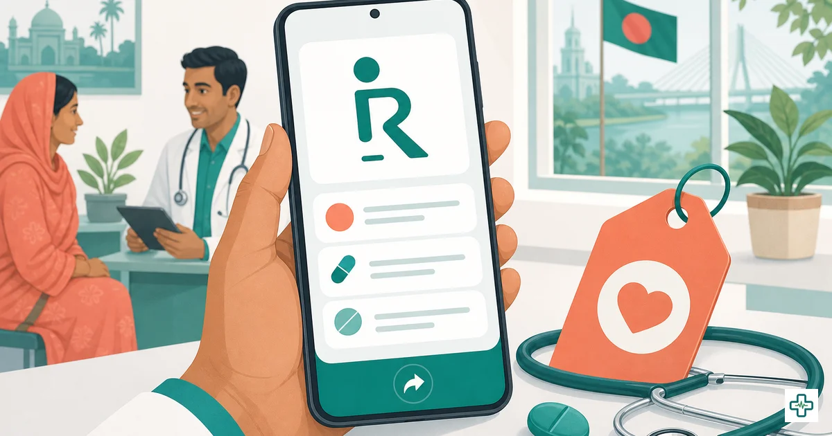 A free prescription app for doctors open on a smartphone showing a digital prescription in Bangladesh