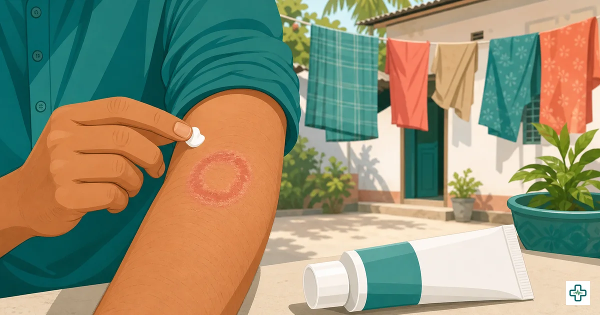 Illustration of ringworm fungal skin infection care during humid monsoon season