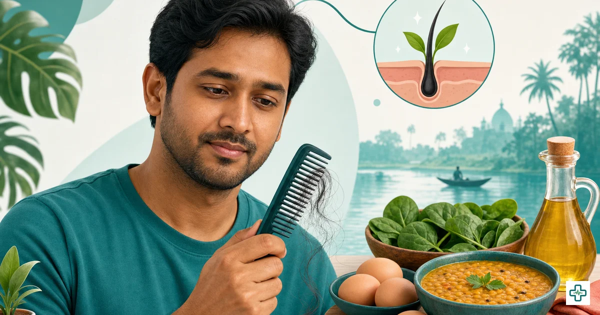 Illustration of hair fall problem showing comb with falling hair strands