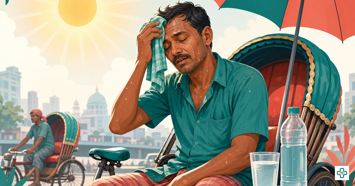 Illustration of heat stroke danger under blazing summer sun in Bangladesh