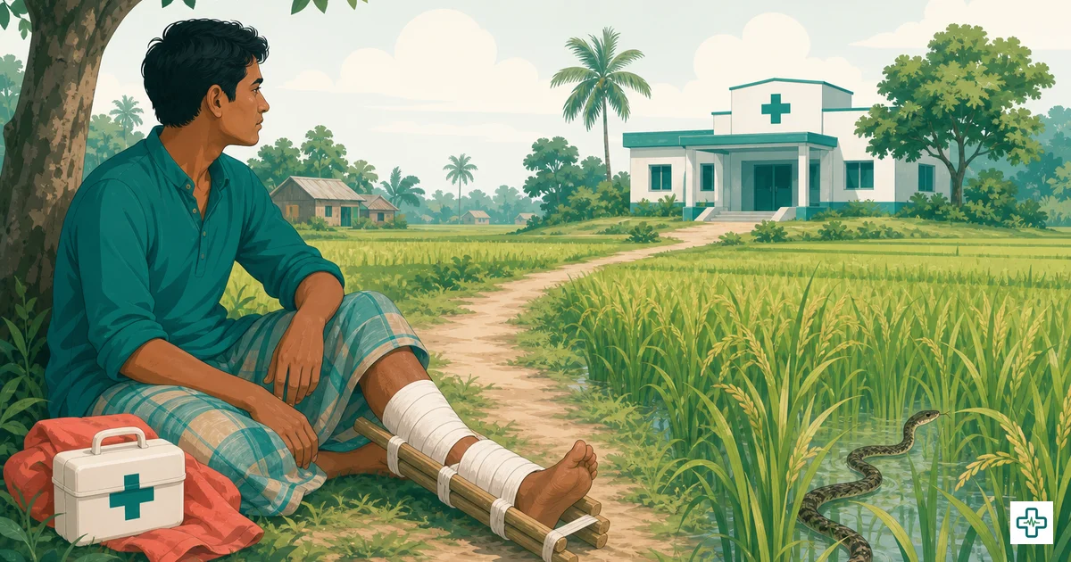 Illustration showing snakebite first aid do's and don'ts in rural Bangladesh