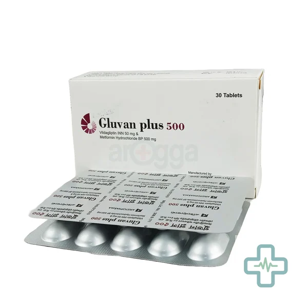 Gluvan Plus 500 500 mg + 50 mg Tablet — Vildagliptin + Metformin Hydrochloride